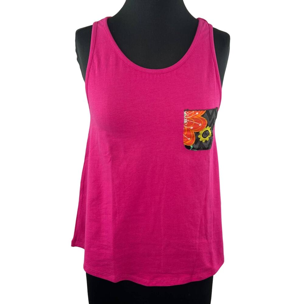 Vera Bradley Pink Sleeveless Scoop Neck Cotton Floral Pocket Tank Top Size XS